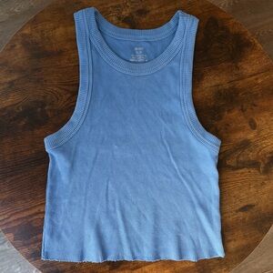 aerie Light Blue Ribbed Cropped Tank